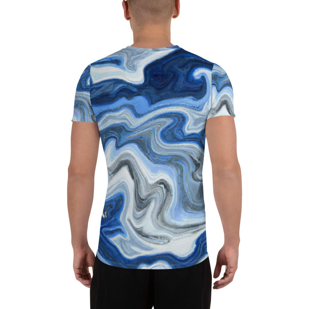 Mens Stretch Fit Athletic Sports T-shirt - Blue Grey Marble Print
