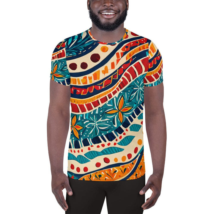 Mens Stretch Fit Athletic Sports T-shirt - Boho Floral Print