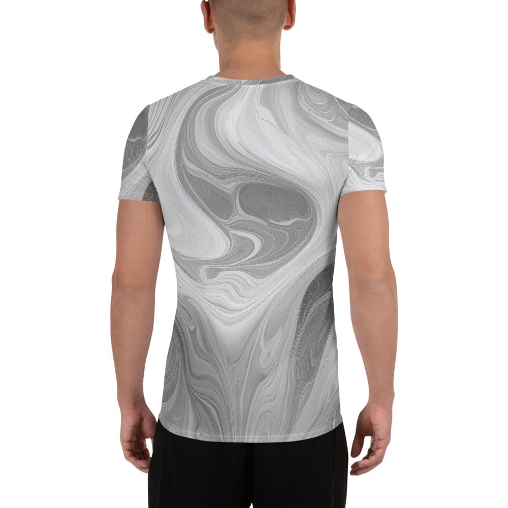 Mens Stretch Fit Athletic Sports T-shirt - Boho Marble Pattern White