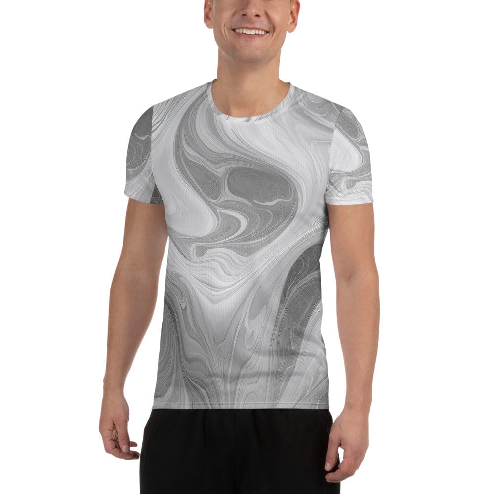 Mens Stretch Fit Athletic Sports T-shirt - Boho Marble Pattern White