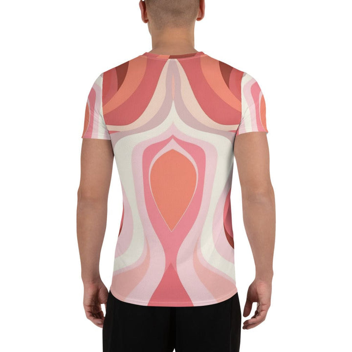 Mens Stretch Fit Athletic Sports T-shirt - Pink White Boho Swirl Lines