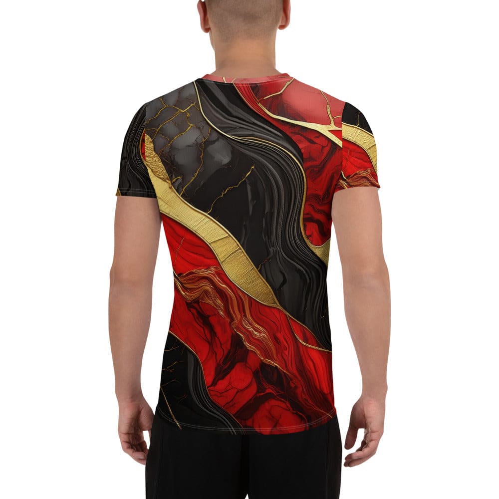 Mens Stretch Fit Athletic Sports T-shirt - Brick Red Pattern Black