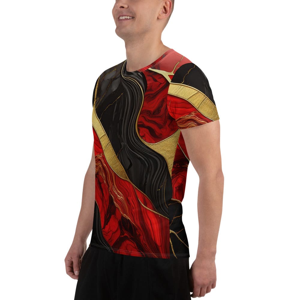 Mens Stretch Fit Athletic Sports T-shirt - Brick Red Pattern Black