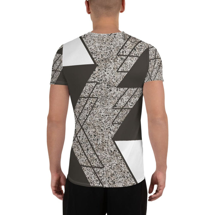 Mens Stretch Fit Athletic Sports T-shirt - Brown and White Triangular