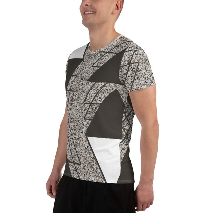 Mens Stretch Fit Athletic Sports T-shirt - Brown and White Triangular