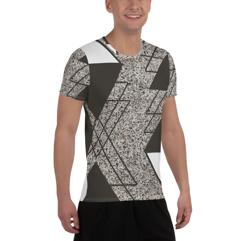 Mens Stretch Fit Athletic Sports T-shirt - Brown and White Triangular