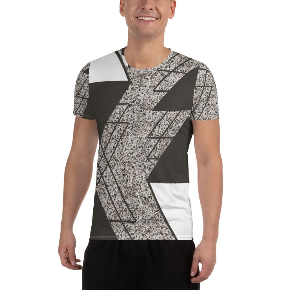 Mens Stretch Fit Athletic Sports T-shirt - Brown and White Triangular