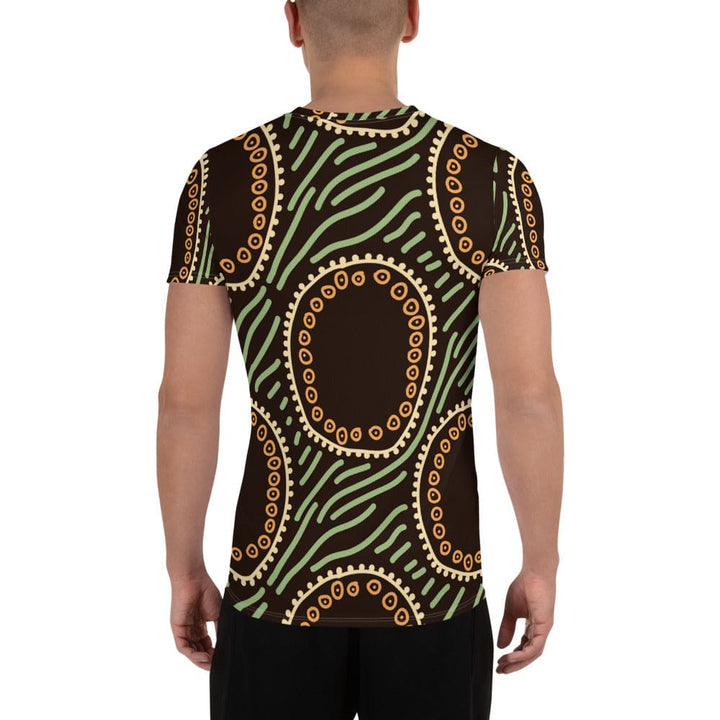 Mens Stretch Fit Athletic Sports T-shirt - Brown Green Geometric Lines