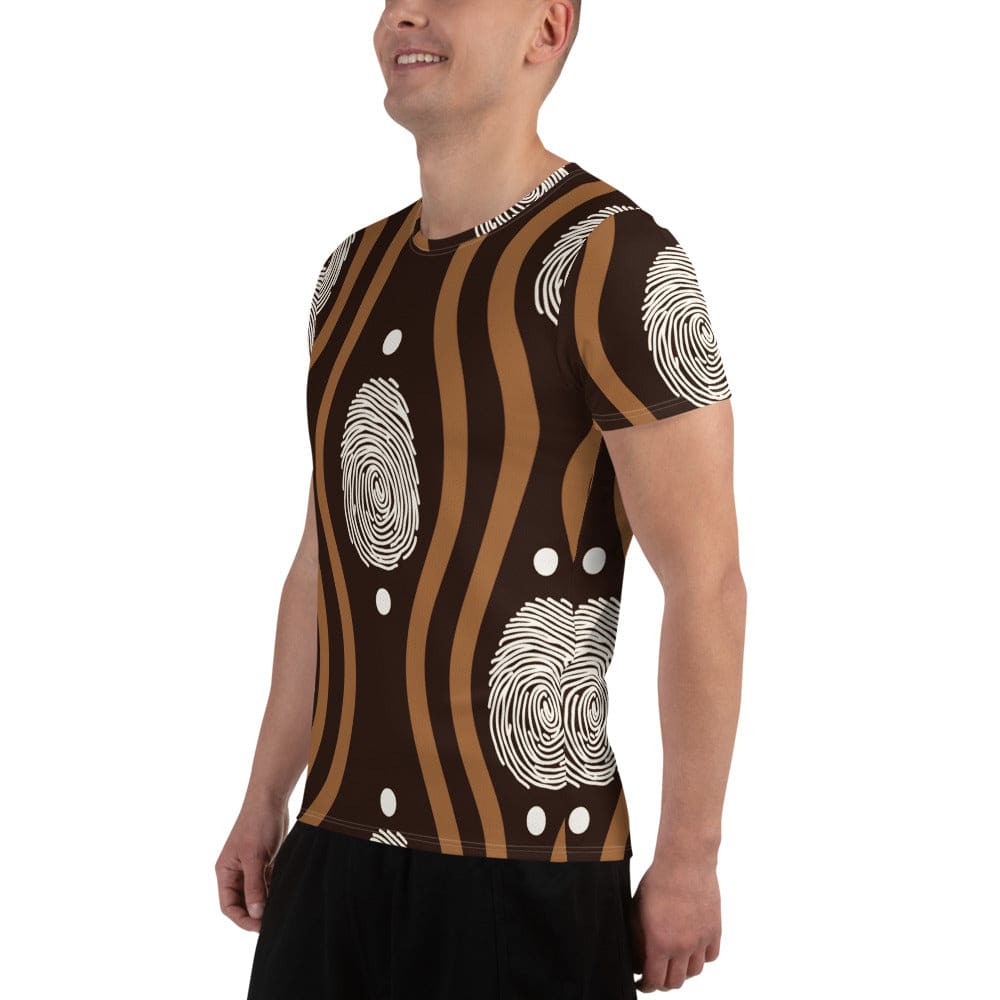Mens Stretch Fit Athletic Sports T-shirt - Brown White Geometric Lines