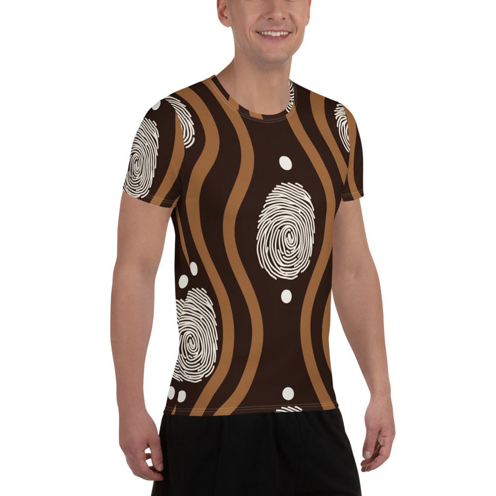 Mens Stretch Fit Athletic Sports T-shirt - Brown White Geometric Lines
