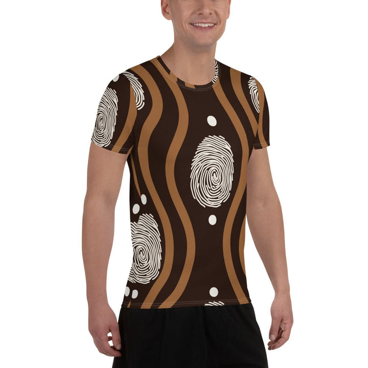 Mens Stretch Fit Athletic Sports T-shirt - Brown White Geometric Lines