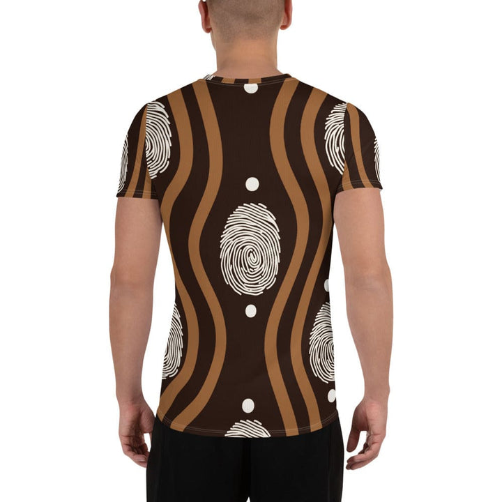 Mens Stretch Fit Athletic Sports T-shirt - Brown White Geometric Lines