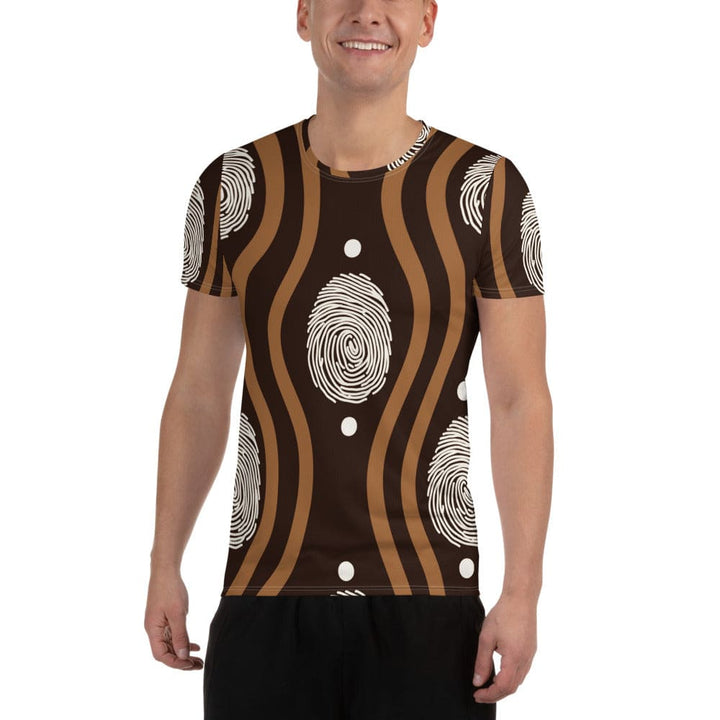 Mens Stretch Fit Athletic Sports T-shirt - Brown White Geometric Lines