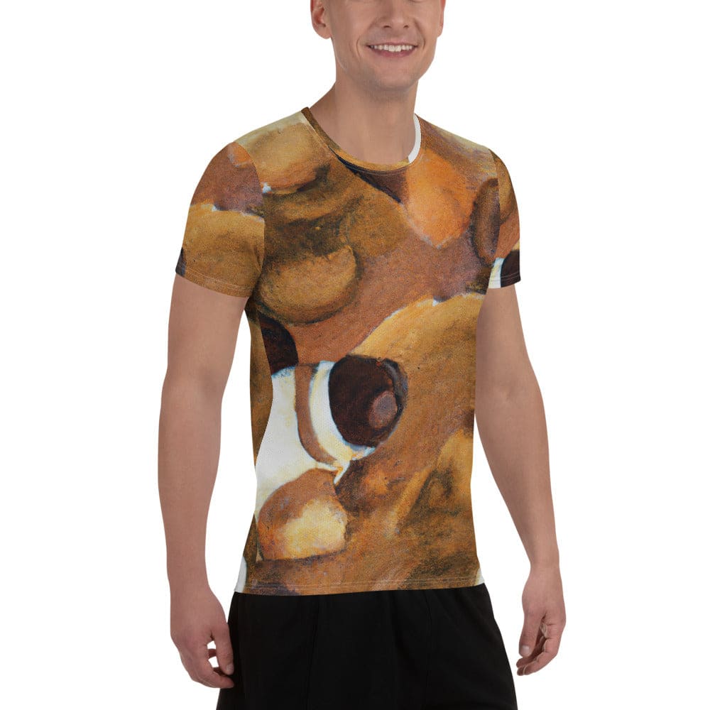 Mens Stretch Fit Athletic Sports T-shirt - Brown White Stone Pattern