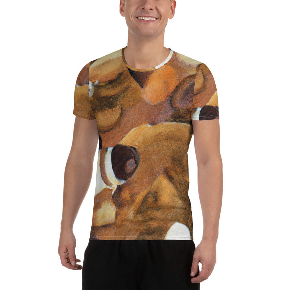 Mens Stretch Fit Athletic Sports T-shirt - Brown White Stone Pattern