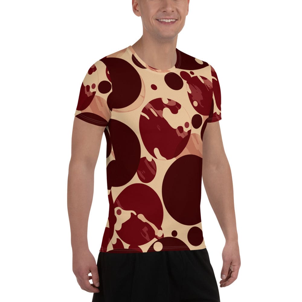 Mens Stretch Fit Athletic Sports T-shirt - Burgundy Beige Circular