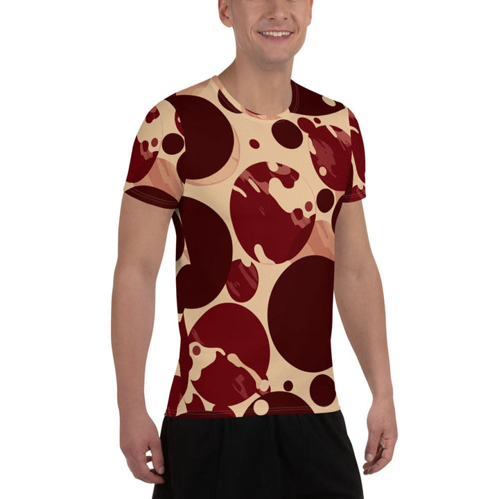 Mens Stretch Fit Athletic Sports T-shirt - Burgundy Beige Circular