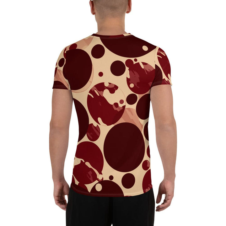 Mens Stretch Fit Athletic Sports T-shirt - Burgundy Beige Circular