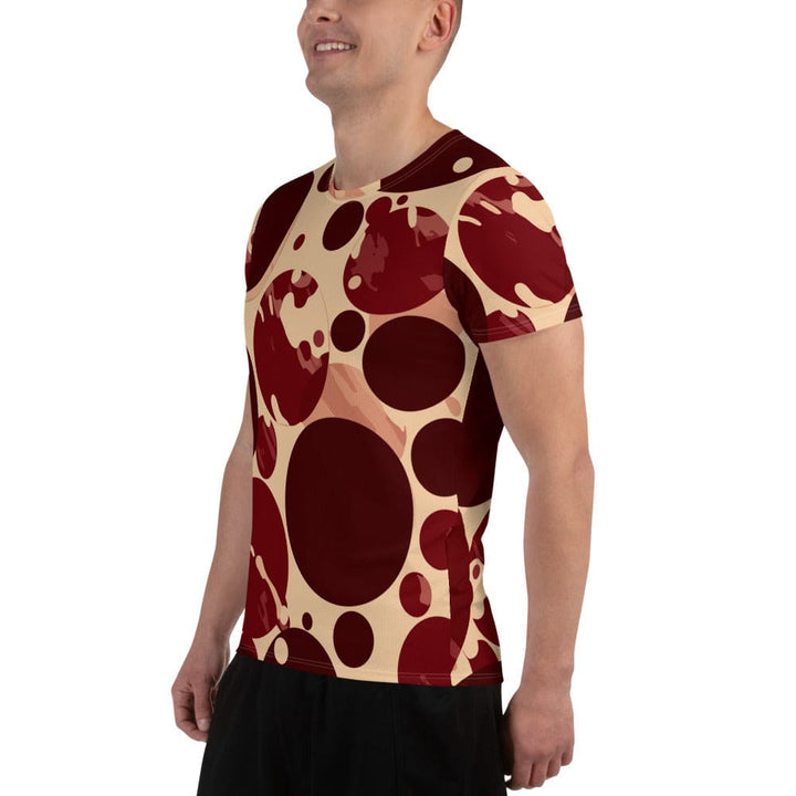 Mens Stretch Fit Athletic Sports T-shirt - Burgundy Beige Circular