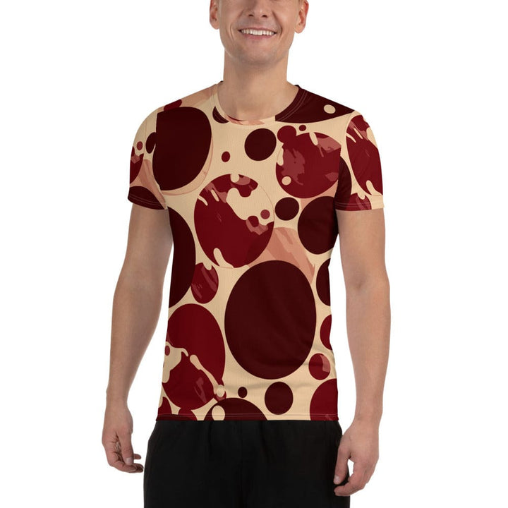 Mens Stretch Fit Athletic Sports T-shirt - Burgundy Beige Circular