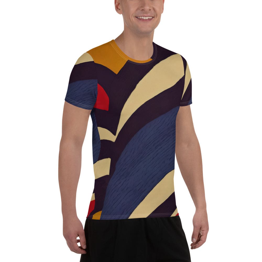Mens Stretch Fit Athletic Sports T-shirt - Brown Red Blue Colorblock