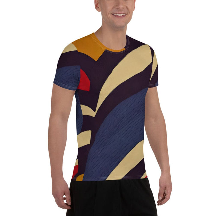 Mens Stretch Fit Athletic Sports T-shirt - Brown Red Blue Colorblock
