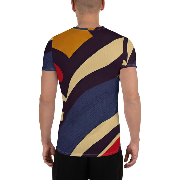Mens Stretch Fit Athletic Sports T-shirt - Brown Red Blue Colorblock