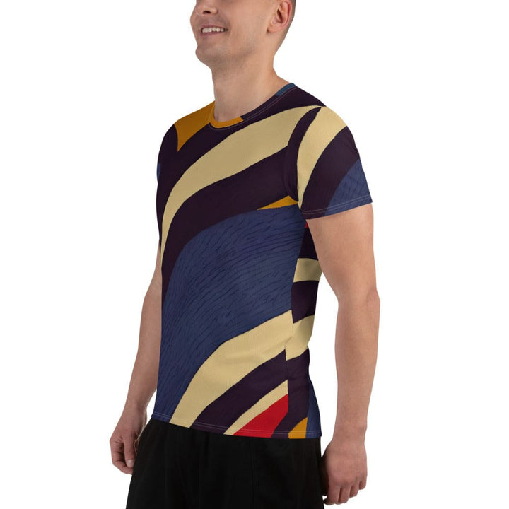 Mens Stretch Fit Athletic Sports T-shirt - Brown Red Blue Colorblock