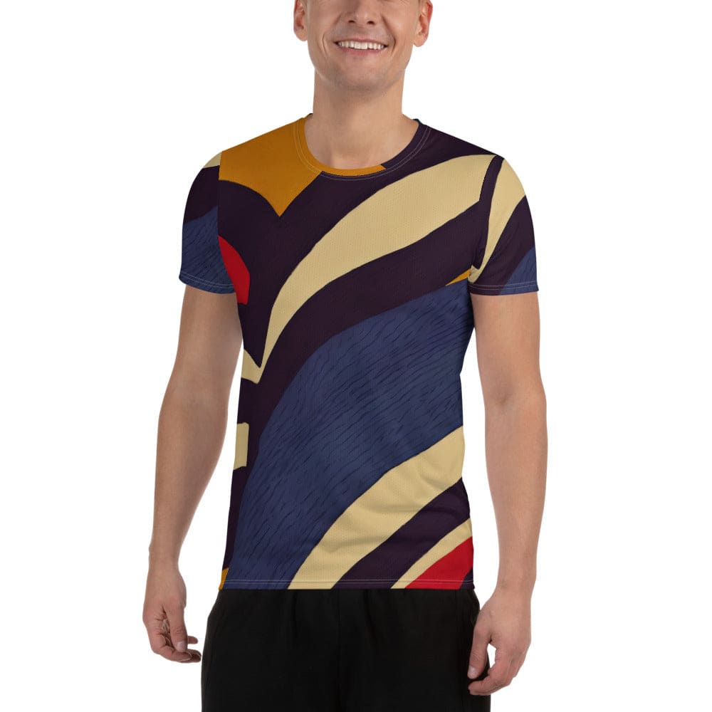 Mens Stretch Fit Athletic Sports T-shirt - Brown Red Blue Colorblock