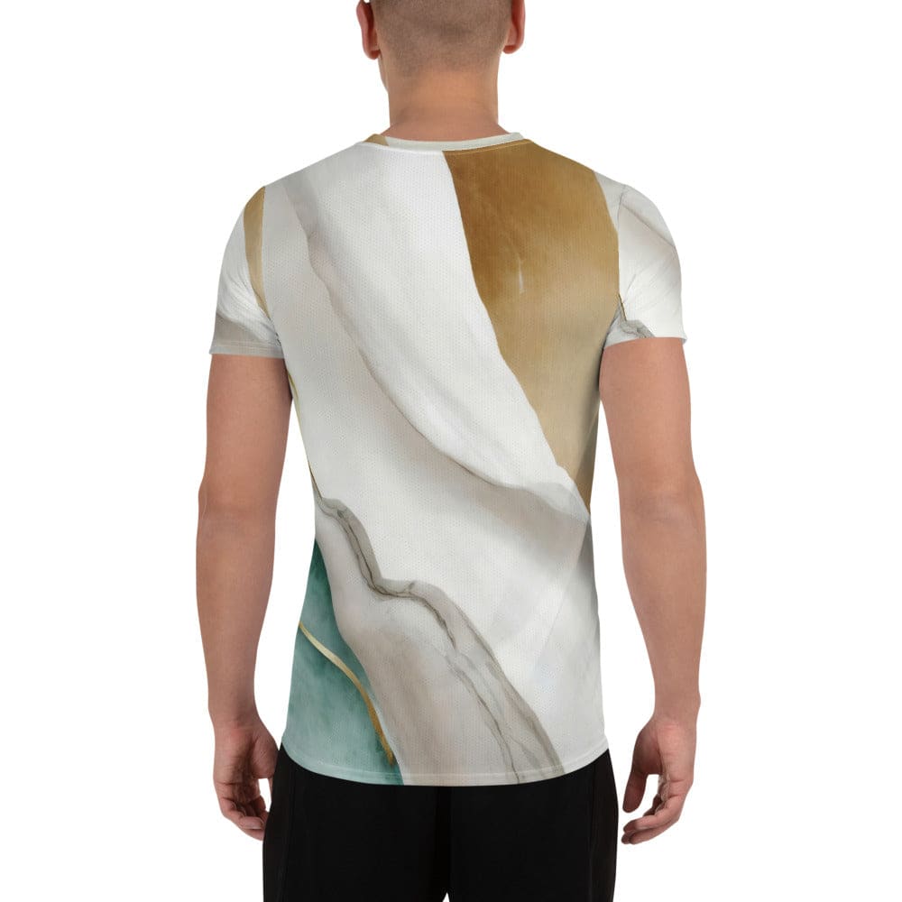 Mens Stretch Fit Athletic Sports T-shirt - Cream White Green Marbled