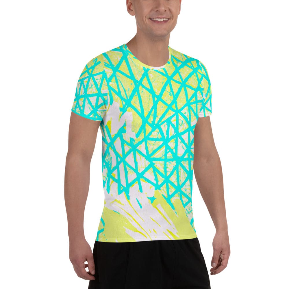 Mens Stretch Fit Athletic Sports T-shirt - Cyan Blue Lime Green