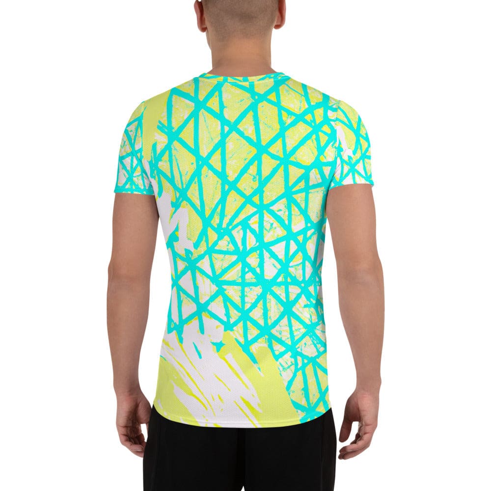 Mens Stretch Fit Athletic Sports T-shirt - Cyan Blue Lime Green