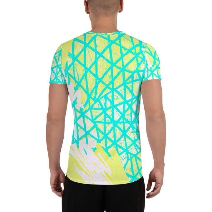 Mens Stretch Fit Athletic Sports T-shirt - Cyan Blue Lime Green