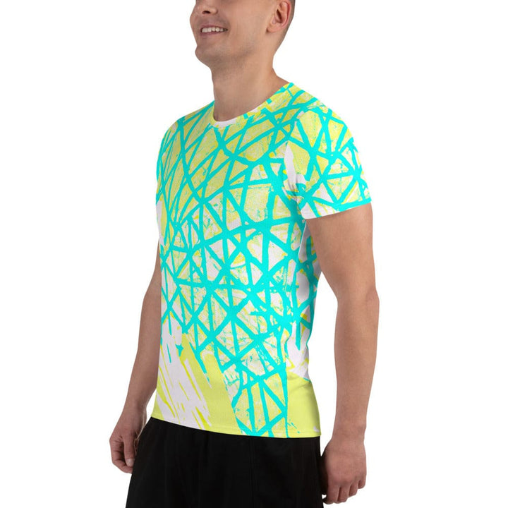 Mens Stretch Fit Athletic Sports T-shirt - Cyan Blue Lime Green