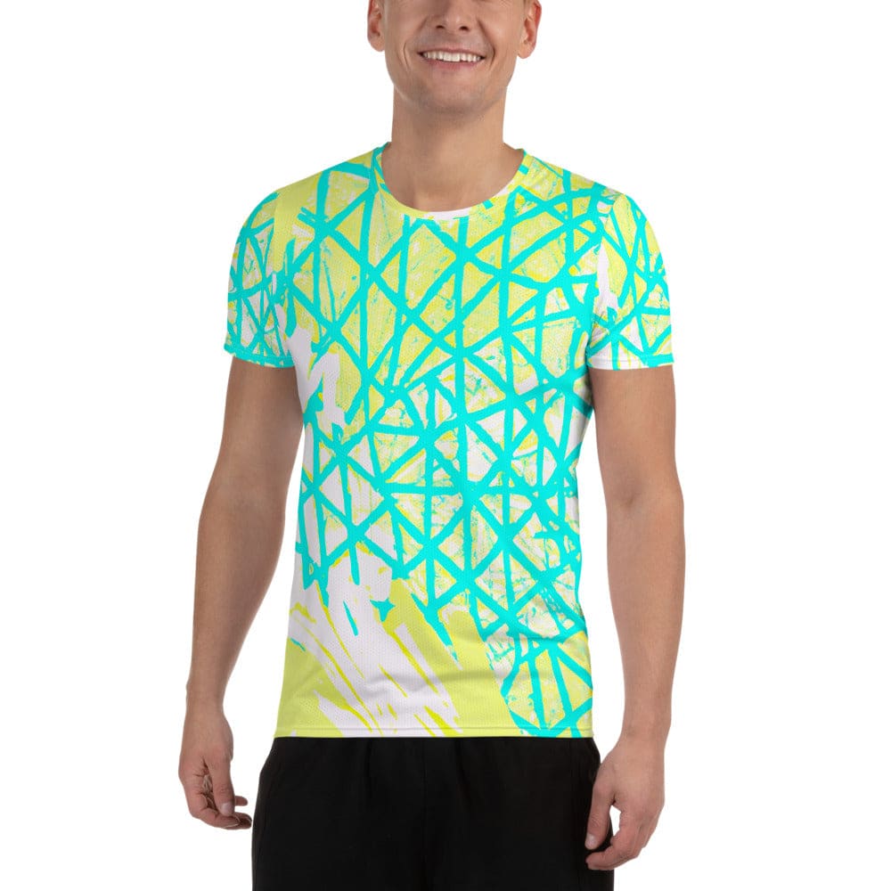 Mens Stretch Fit Athletic Sports T-shirt - Cyan Blue Lime Green