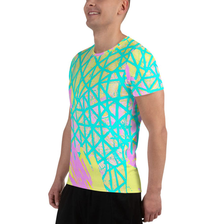 Mens Stretch Fit Athletic Sports T-shirt - Cyan Blue Lime Green
