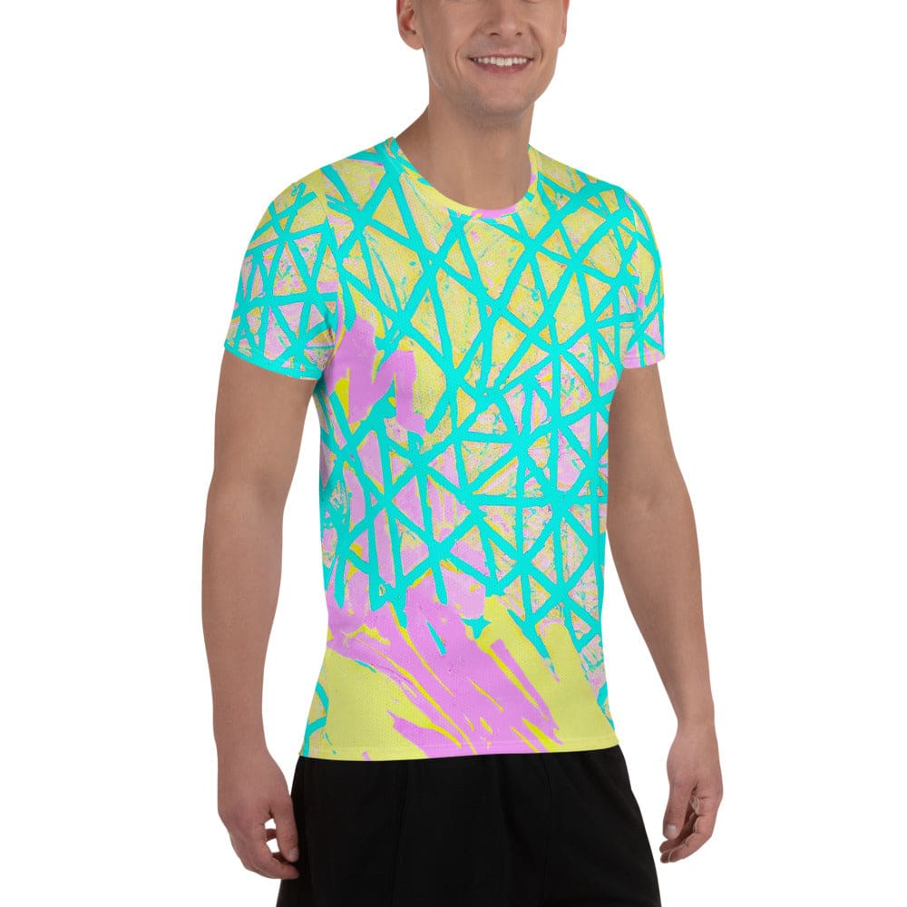Mens Stretch Fit Athletic Sports T-shirt - Cyan Blue Lime Green
