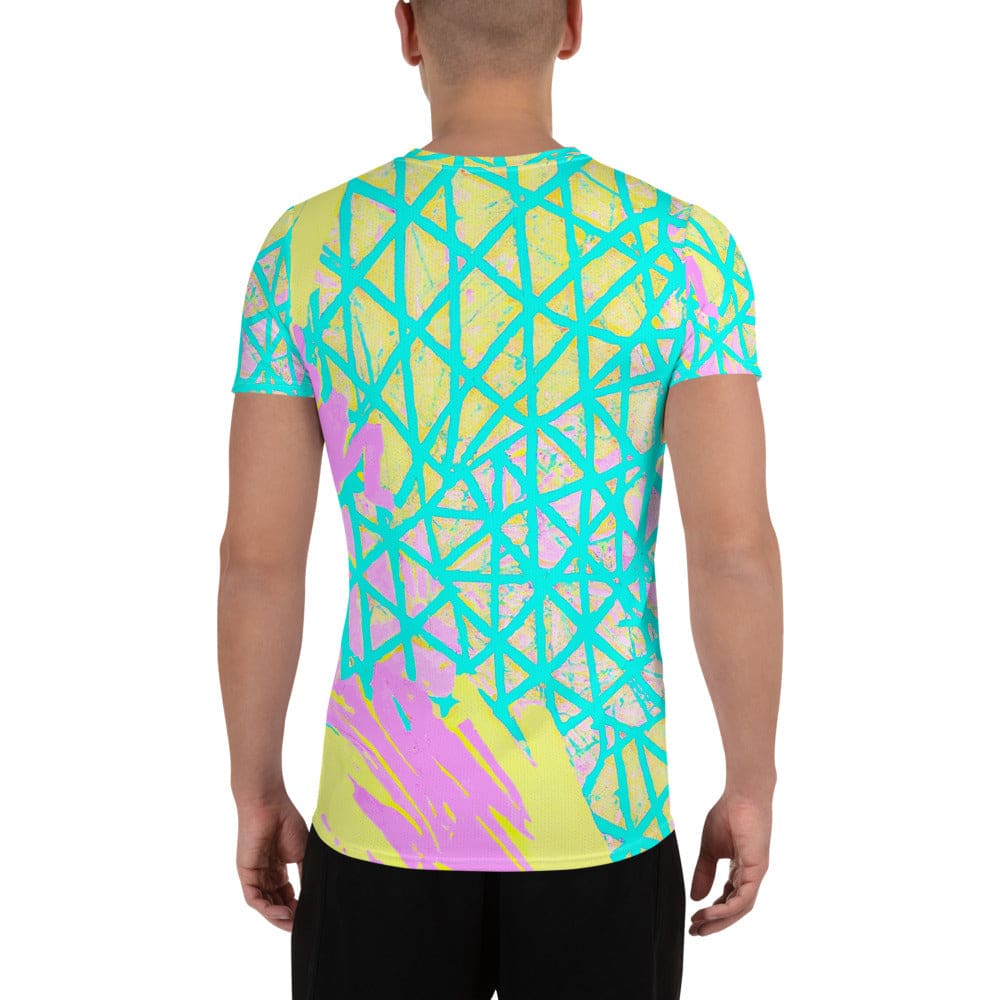 Mens Stretch Fit Athletic Sports T-shirt - Cyan Blue Lime Green
