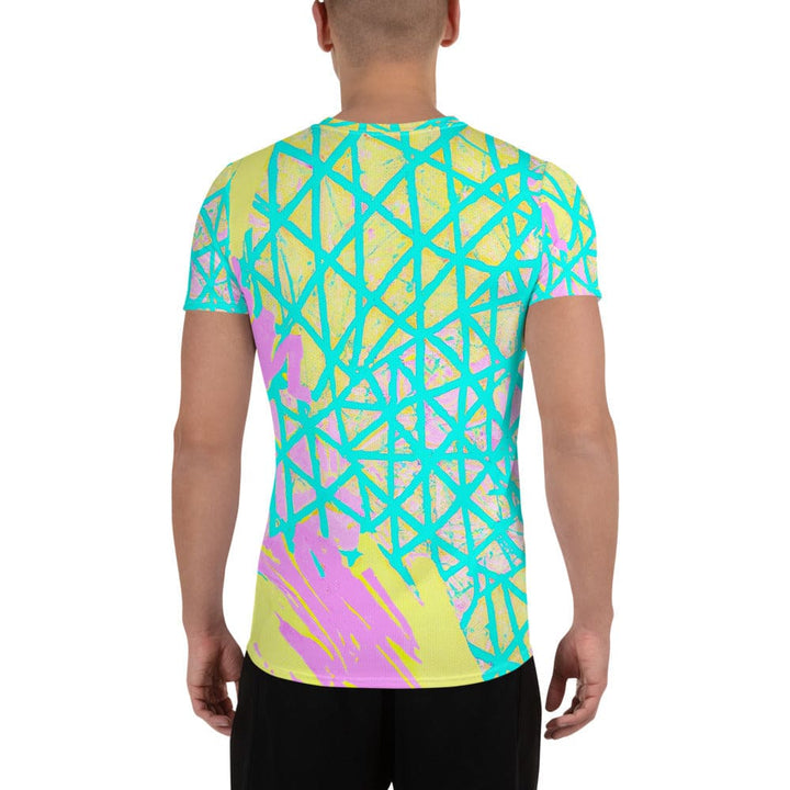 Mens Stretch Fit Athletic Sports T-shirt - Cyan Blue Lime Green