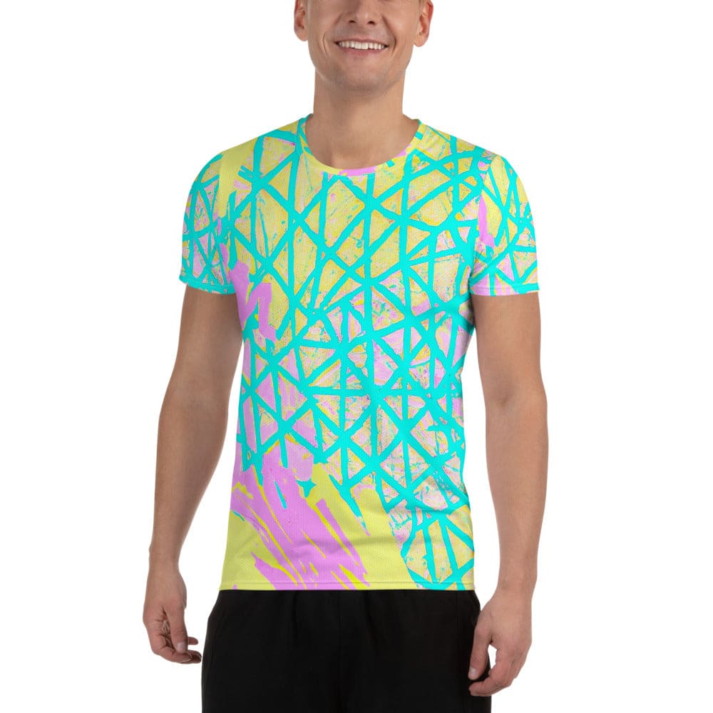 Mens Stretch Fit Athletic Sports T-shirt - Cyan Blue Lime Green