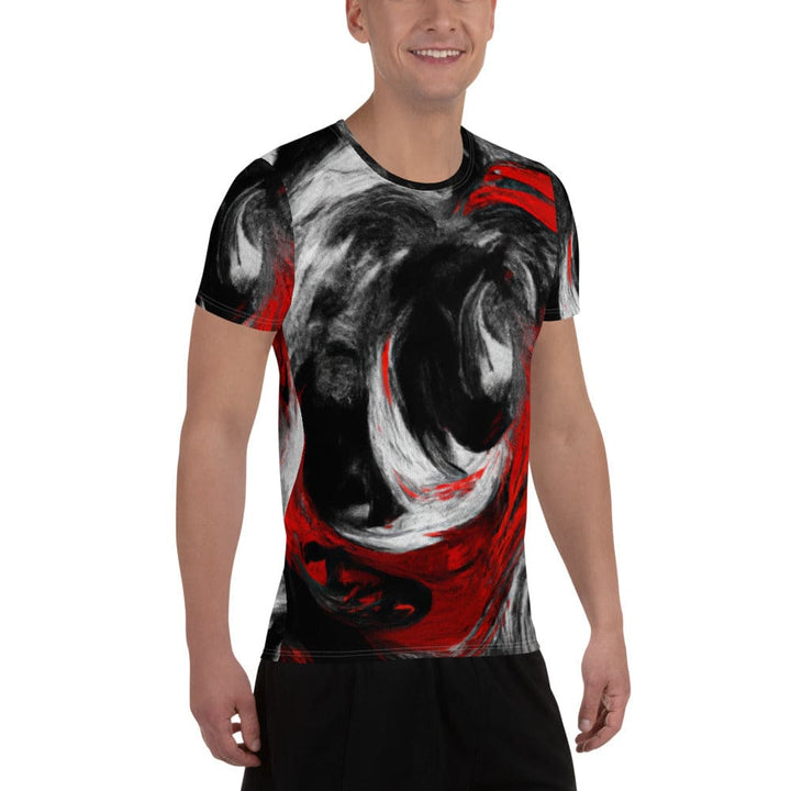 Mens Stretch Fit Athletic Sports T-shirt - Decorative Black Red White