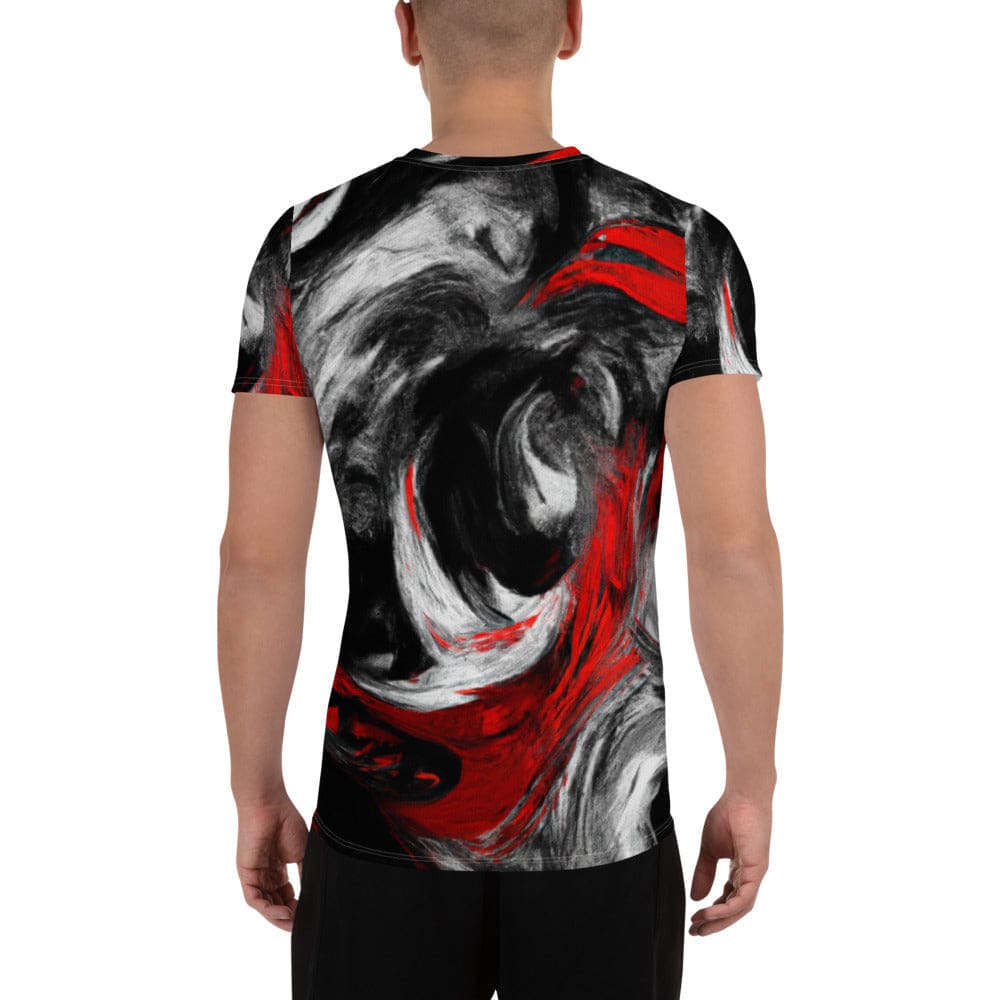 Mens Stretch Fit Athletic Sports T-shirt - Decorative Black Red White