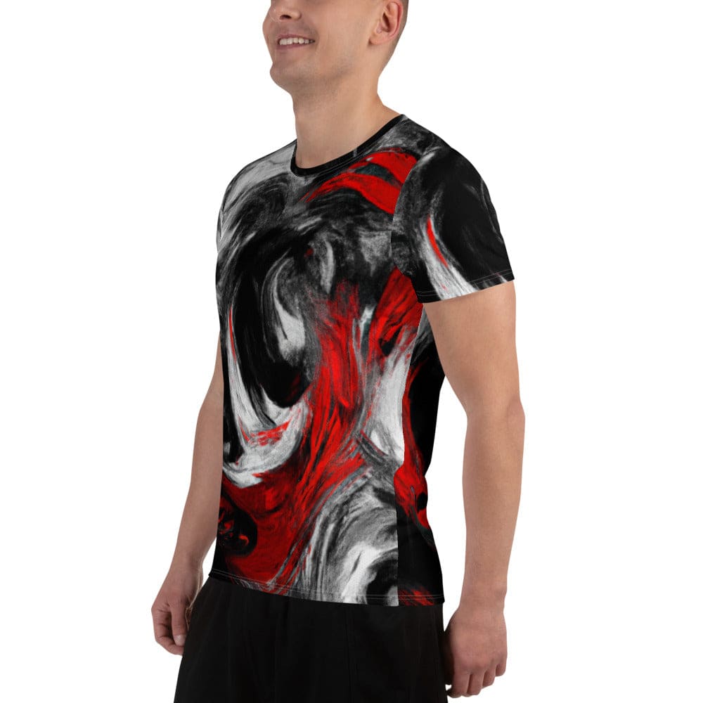 Mens Stretch Fit Athletic Sports T-shirt - Decorative Black Red White