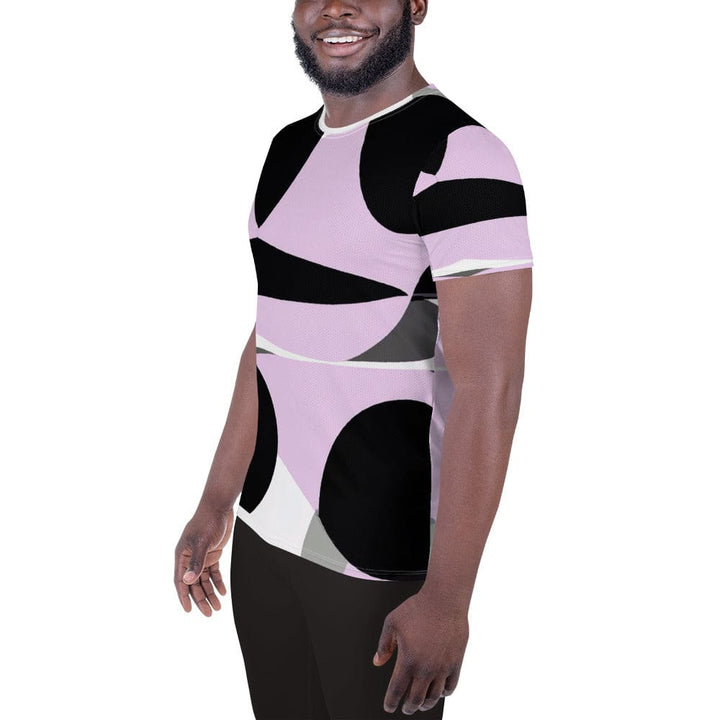 Mens Stretch Fit Athletic Sports T-shirt - Geometric Lavender and Black