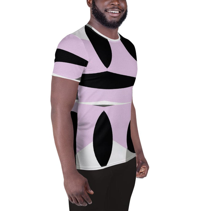 Mens Stretch Fit Athletic Sports T-shirt - Geometric Lavender and Black