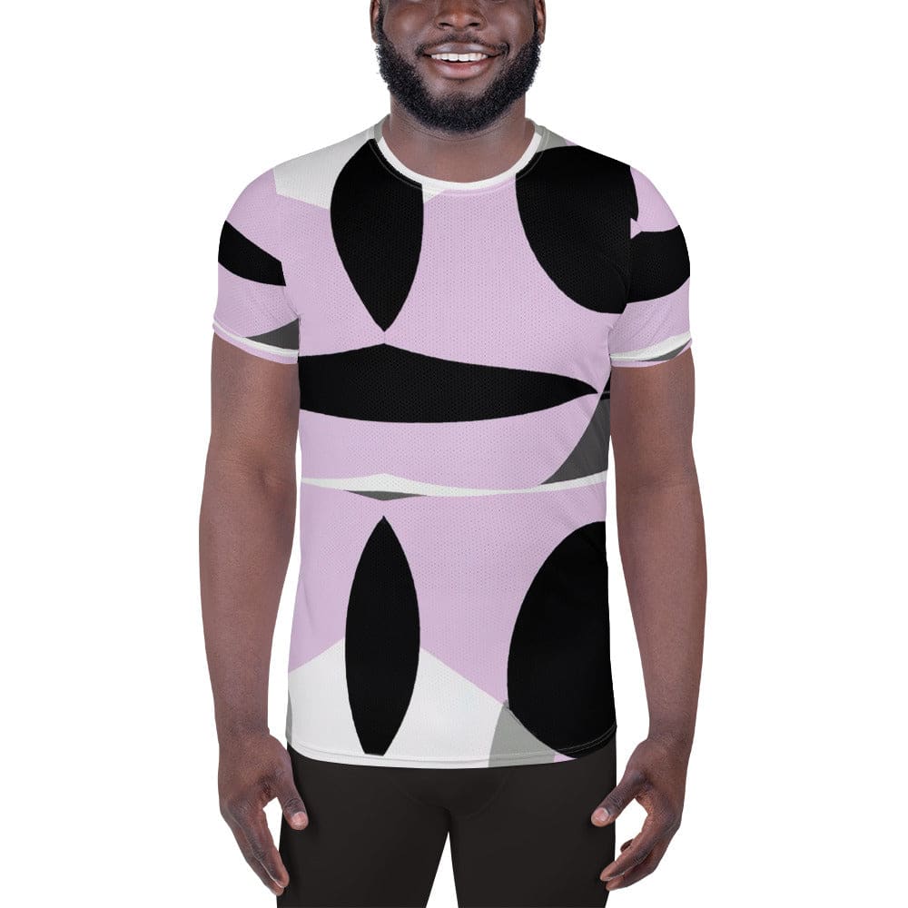 Mens Stretch Fit Athletic Sports T-shirt - Geometric Lavender and Black