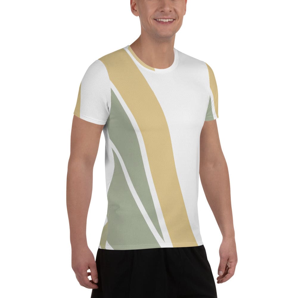 Mens Stretch Fit Athletic Sports T-shirt - Green Abstract Geometric