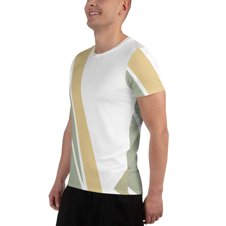Mens Stretch Fit Athletic Sports T-shirt - Green Abstract Geometric