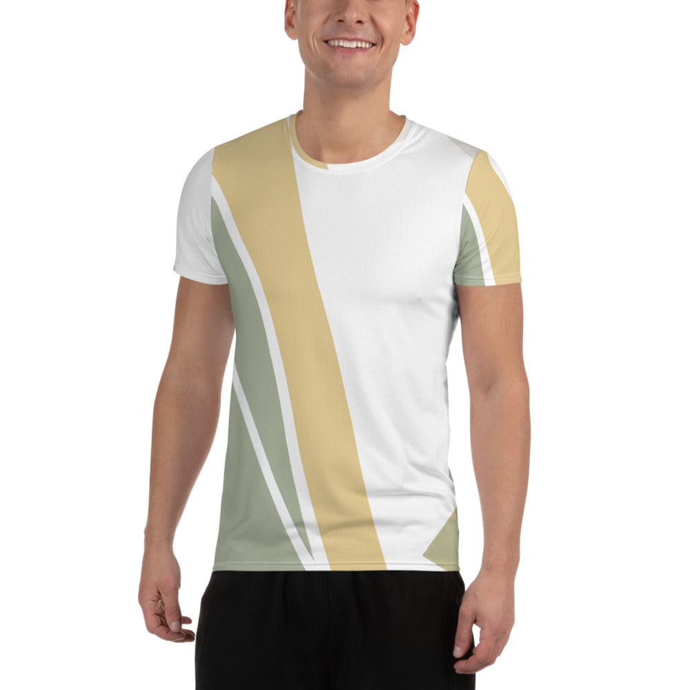 Mens Stretch Fit Athletic Sports T-shirt - Green Abstract Geometric