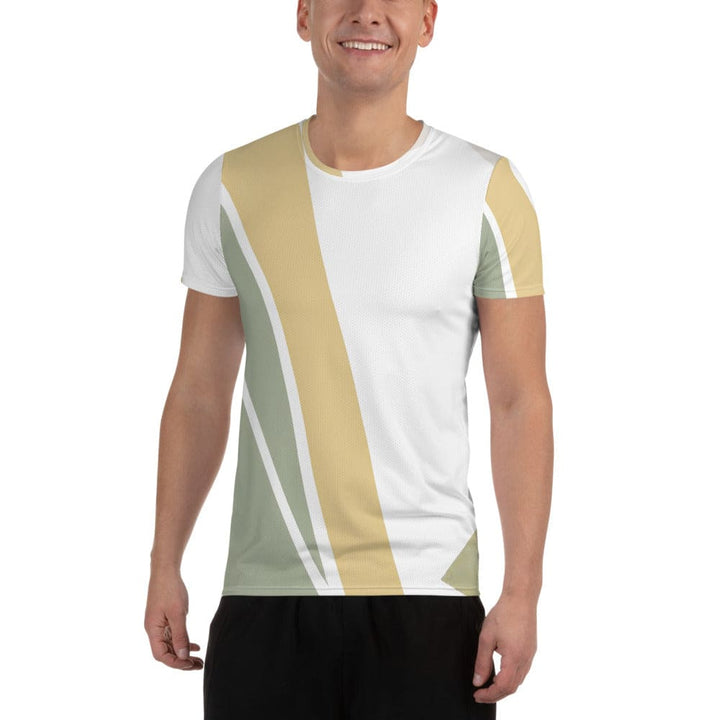 Mens Stretch Fit Athletic Sports T-shirt - Green Abstract Geometric